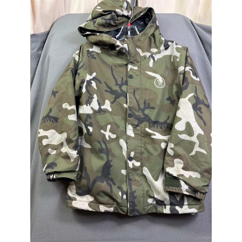 Volcom Boy Snowboard Jacket Camo Hooded Ski Coat Green Woodland Camouflage M10/Y